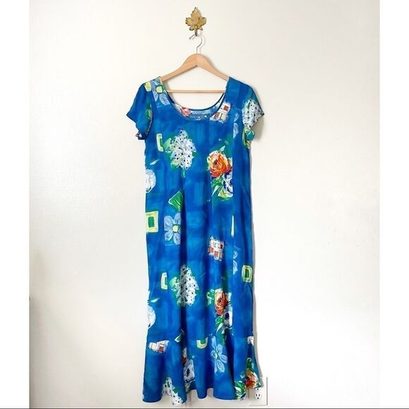 Jams World Vintage Blue Hydrangeas maxi dress deadstock - Picture 1 of 7